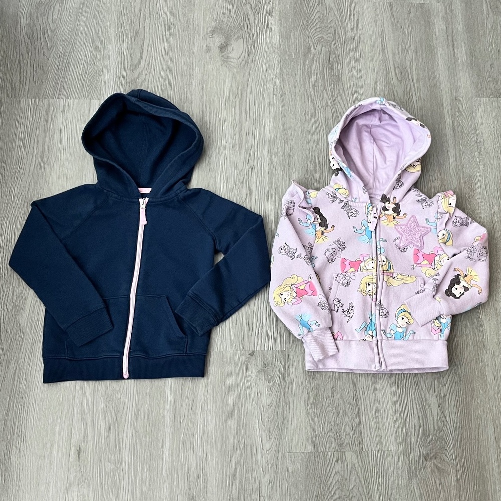 Little Girl's Disney Princess & Solid Blue Full Zip Hooded Sweat Jackets Size 4T
